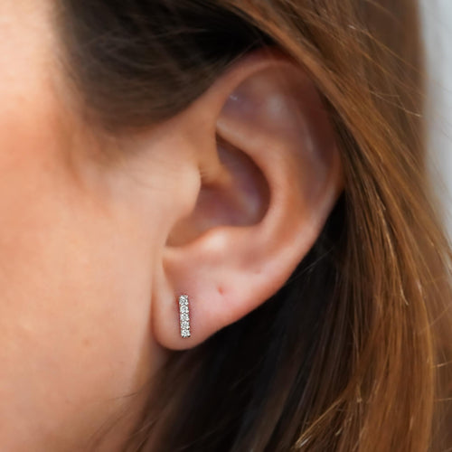 Pave Natural Diamond Flush Bar 14K Stud Earring