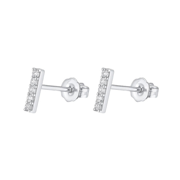 Pave Natural Diamond Flush Bar 14K Stud Earring