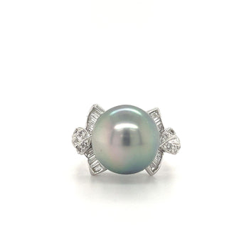 Pearl and Diamond Cocktail BowTie Style Ring in 18k White Gold – Assay Jewelers