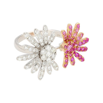 Pink Sapphire and Diamond Flower Motif Open Toi Et Moi Ring in 18K White Gold – Assay Jewelers