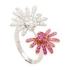 Pink Sapphire and Diamond Flower Motif Open Toi Et Moi Ring in 18K White Gold