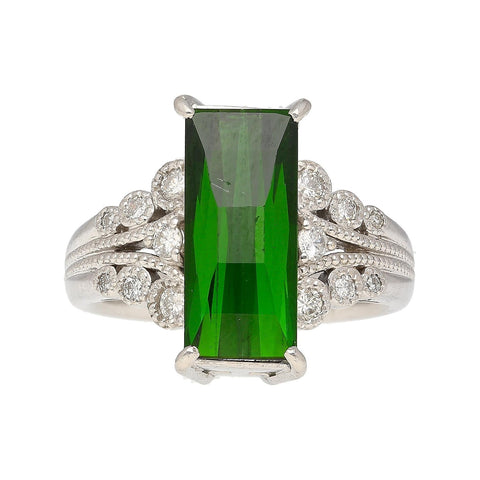 Platinum 3.19 Carat Indicolite Tourmaline & Diamond Vintage Filigree Ring Size 6