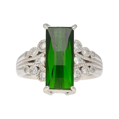 Platinum 3.19 Carat Indicolite Tourmaline & Diamond Vintage Filigree Ring Size 6