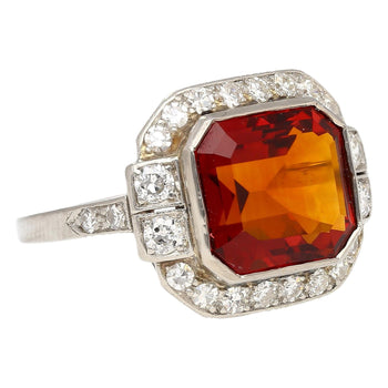 Platinum Vintage Retro 4.42 Carat Citrine Bezel & Diamond Halo Ring – Assay Jewelers