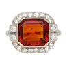 Platinum Vintage Retro 4.42 Carat Citrine Bezel & Diamond Halo Ring