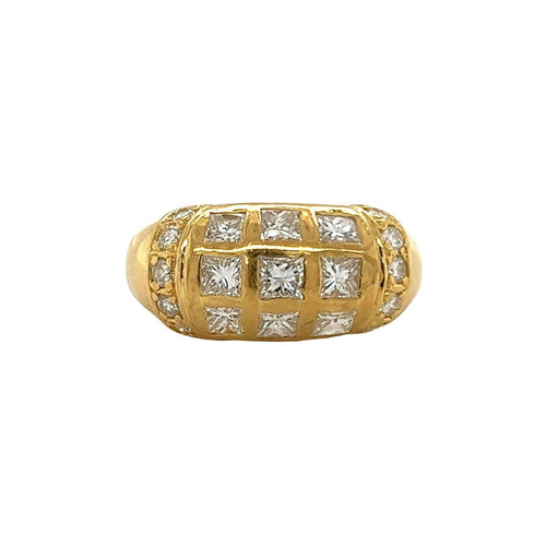 Princess Cut Diamond Cluster Dome Ring in 18k Yellow Gold