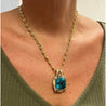 Rare GIA Certified 50 Carat Greenish Blue Zircon Pendant Necklace with Diamonds in Platinum & 18K Yellow Gold