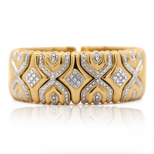 Retro 3 Carat Diamond Italian 18K Gold Vintage Cuff Bangle