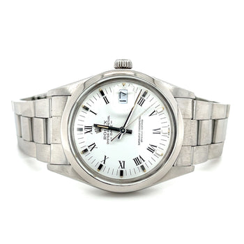 Rolex 34mm Oyster Perpetual Date Ref. 15200 White Dial Roman Numerals and Oyster Bracelet in Stainless Steel Watch – Assay Jewelers