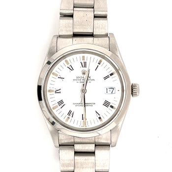 Rolex 34mm Oyster Perpetual Date Ref. 15200 White Dial Roman Numerals and Oyster Bracelet in Stainless Steel Watch – Assay Jewelers