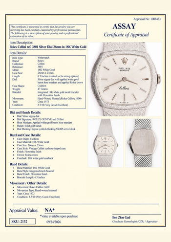 Rolex Cellini 3801 Silver Dial 26mm 18K White Gold Vintage Ladies Watch – Assay Jewelers