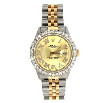 Rolex DateJust 16013 | 3 Carat Diamond Bezel and Roman Numeral Hour Marker with 36mm Dial – Assay Jewelers