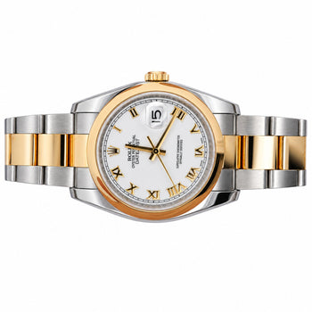 Rolex Datejust 116203 36mm White Roman Dial Two-Tone 18K Gold Oyster Watch – Assay Jewelers
