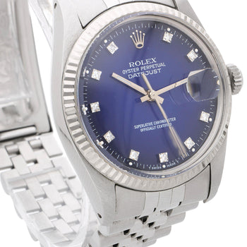 Rolex Datejust 16014 Blue Vignette Diamond Dial 36mm Steel White Gold Watch – Assay Jewelers