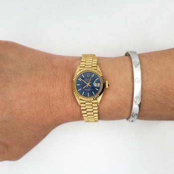 Rolex Lady DateJust 6917 Blue Dial 18K Gold President Bracelet Watch – Assay Jewelers