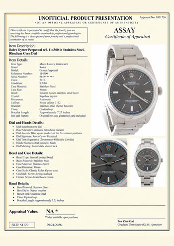 Rolex Oyster Perpetual 114300 Rhodium Dial 39mm Stainless Steel Full Set Watch – Assay Jewelers