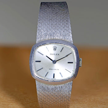 Rolex Precision 2644 Vintage 1971 Silver Dial 18K White Gold Mesh Bracelet Watch – Assay Jewelers