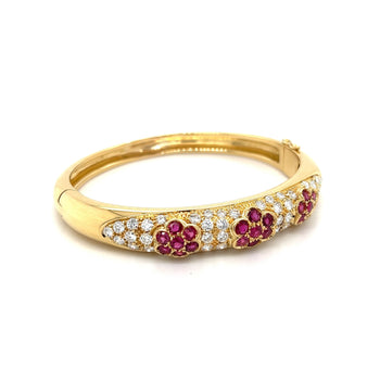 Ruby and Diamond Cluster Bangle Bracelet in 18K Yellow Gold – Assay Jewelers