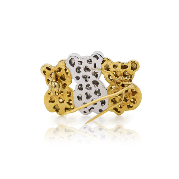Three Bear Motif 18K Two-Tone Gold Diamond and Sapphire Convertible Brooch Pin