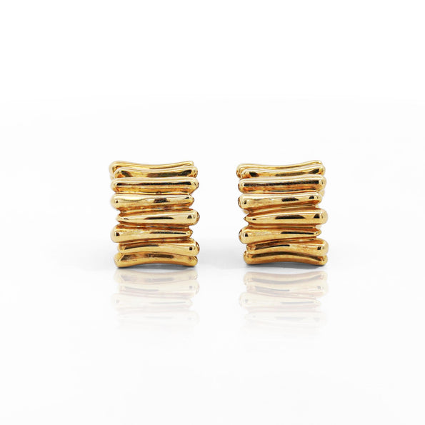 Tiffany & Co. 18K Gold Ribbed Huggie Latch Back Vintage Earrings
