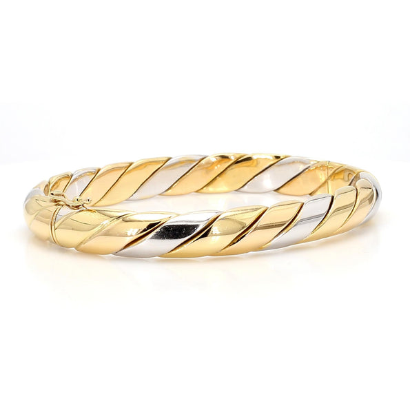 Tiffany and Co Braided 18K Two Tone Gold Twisted Rope Hinged Bangle Bracelet
