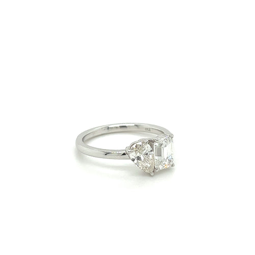 Toi Et Moi Emerald & Pear Cut Lab Diamond Engagement Ring in 18K White Gold