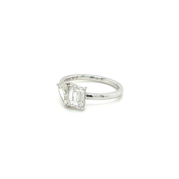 Toi Et Moi Emerald & Pear Cut Lab Diamond Engagement Ring in 18K White Gold