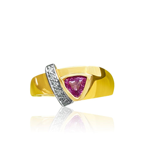 Trilliant Cut Pink Sapphire in 14k solid gold Ring