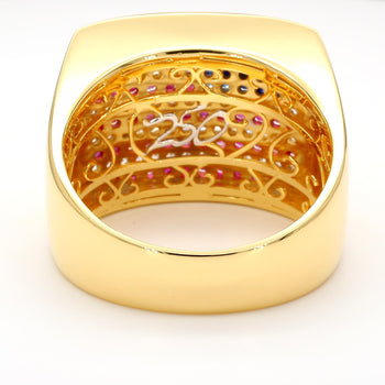 USA Flag Ruby Sapphire Diamond Pave 14K Gold Men Signet Statement Ring – Assay Jewelers