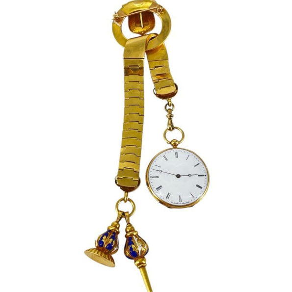 Vacheron Constantin 18K Gold Enamel Chatelaine Pocket Watch and Brooch