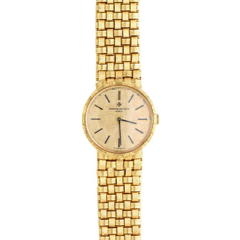 Vacheron Constantin 25mm 18K Gold Basketweave Dial Watch 1970s Full Set – Assay Jewelers