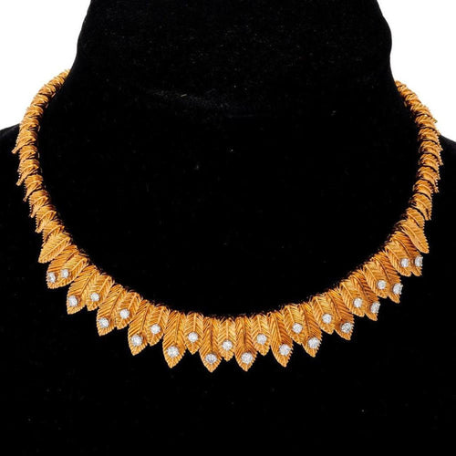Van Cleef & Arpels 18K Gold Leaf Diamond Vintage Retro Choker Necklace