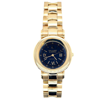 Van Cleef & Arpels 18K Gold 37MM Black Dial Automatic Watch in Gold Bracelet – Assay Jewelers
