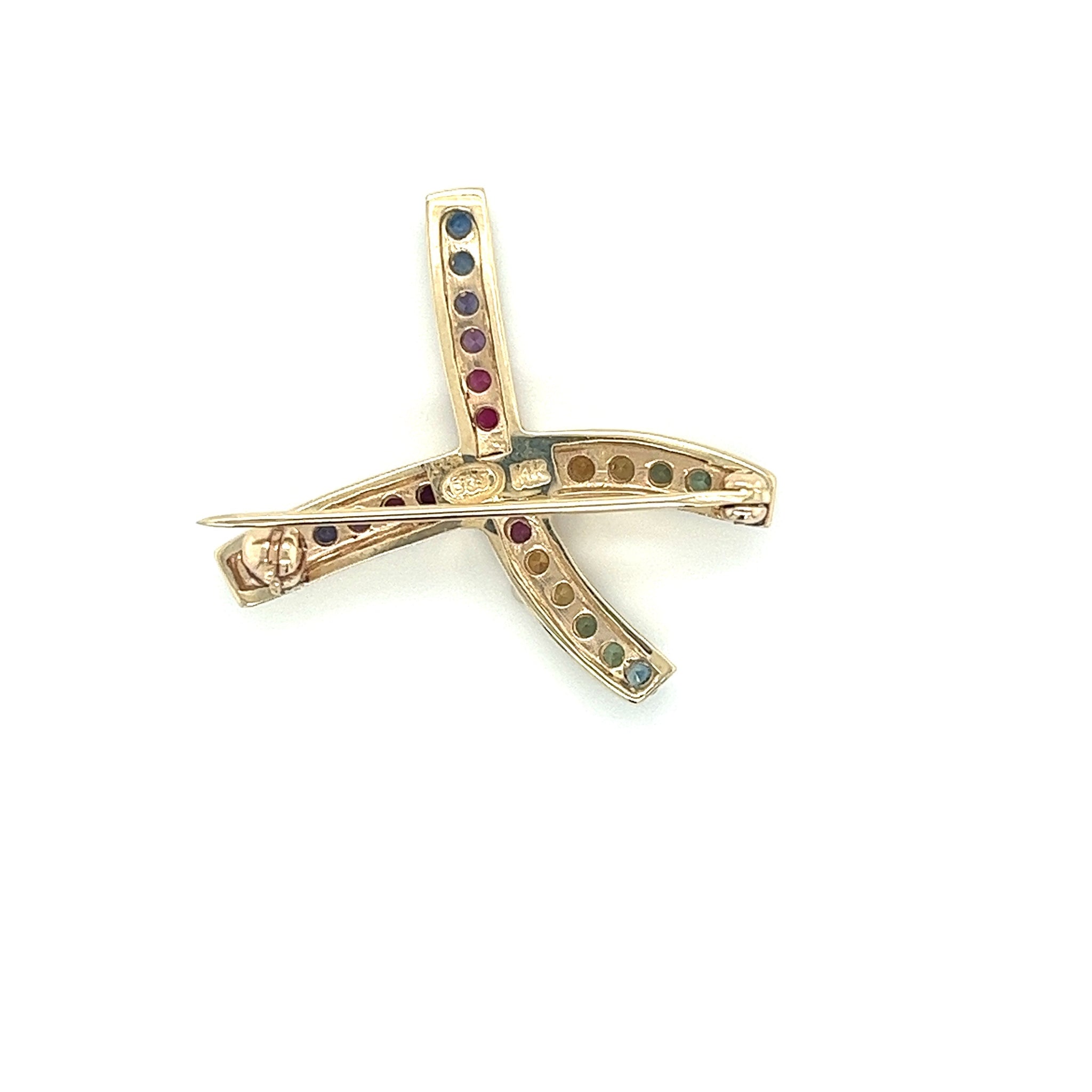 Vintage 1 CTTW X Shape Multi Color Progress Pride Rainbow Sapphire Pin