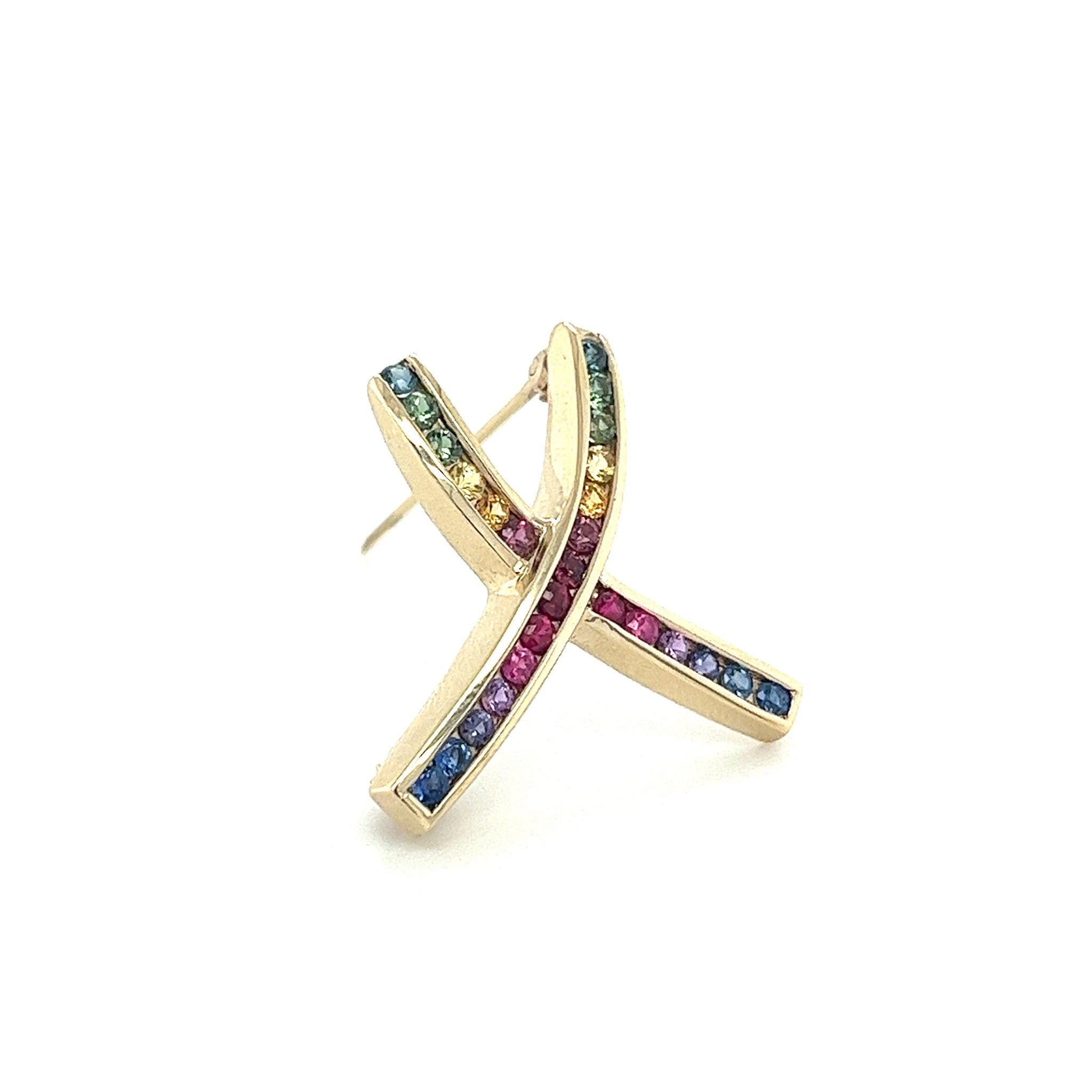 Vintage 1 CTTW X Shape Multi Color Progress Pride Rainbow Sapphire Pin