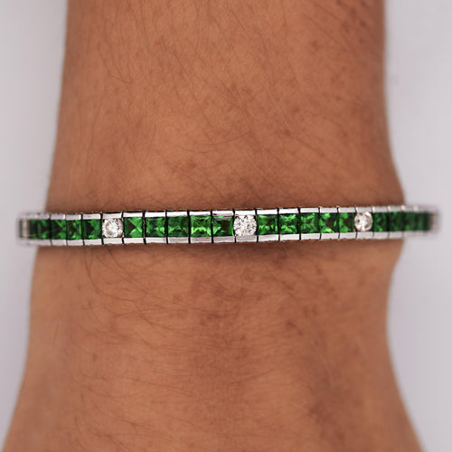 Vintage 11.5 Carat Tsavorite & Diamond Filigree Tennis Bracelet