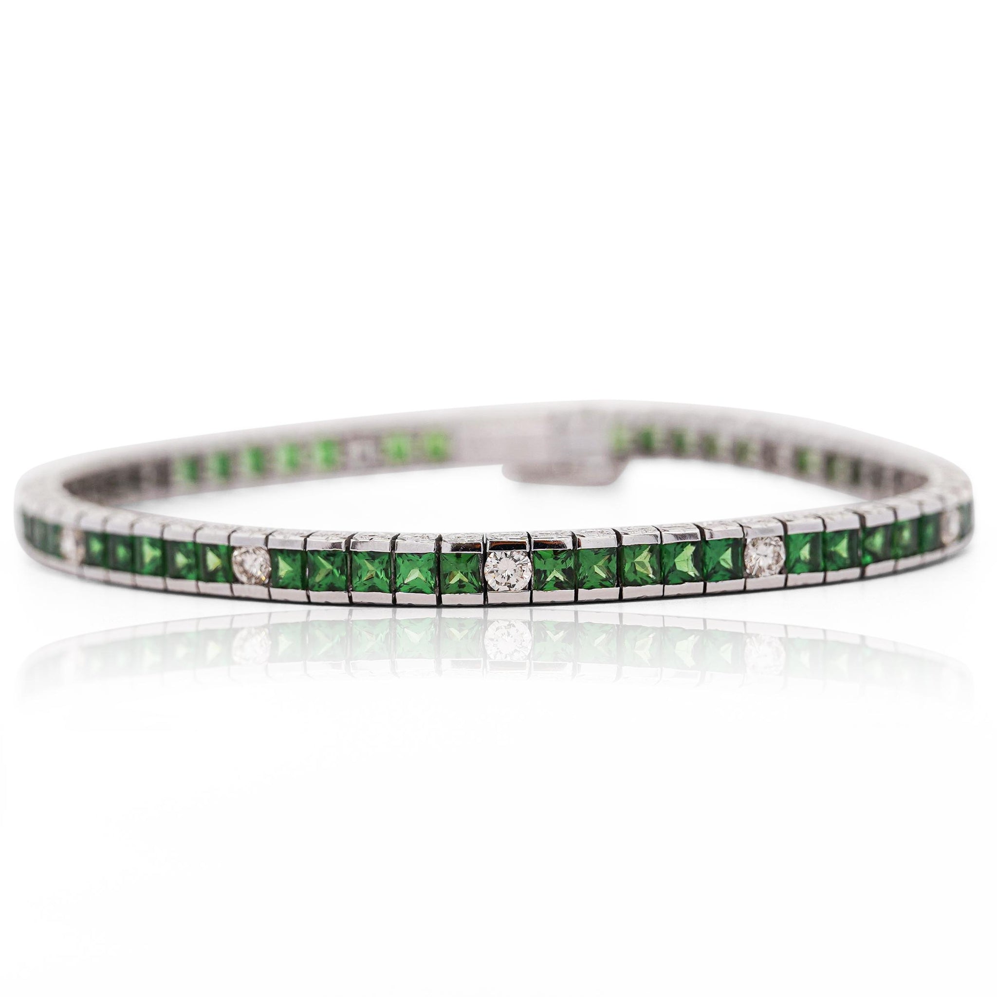 Vintage 11.5 Carat Tsavorite & Diamond Filigree Tennis Bracelet