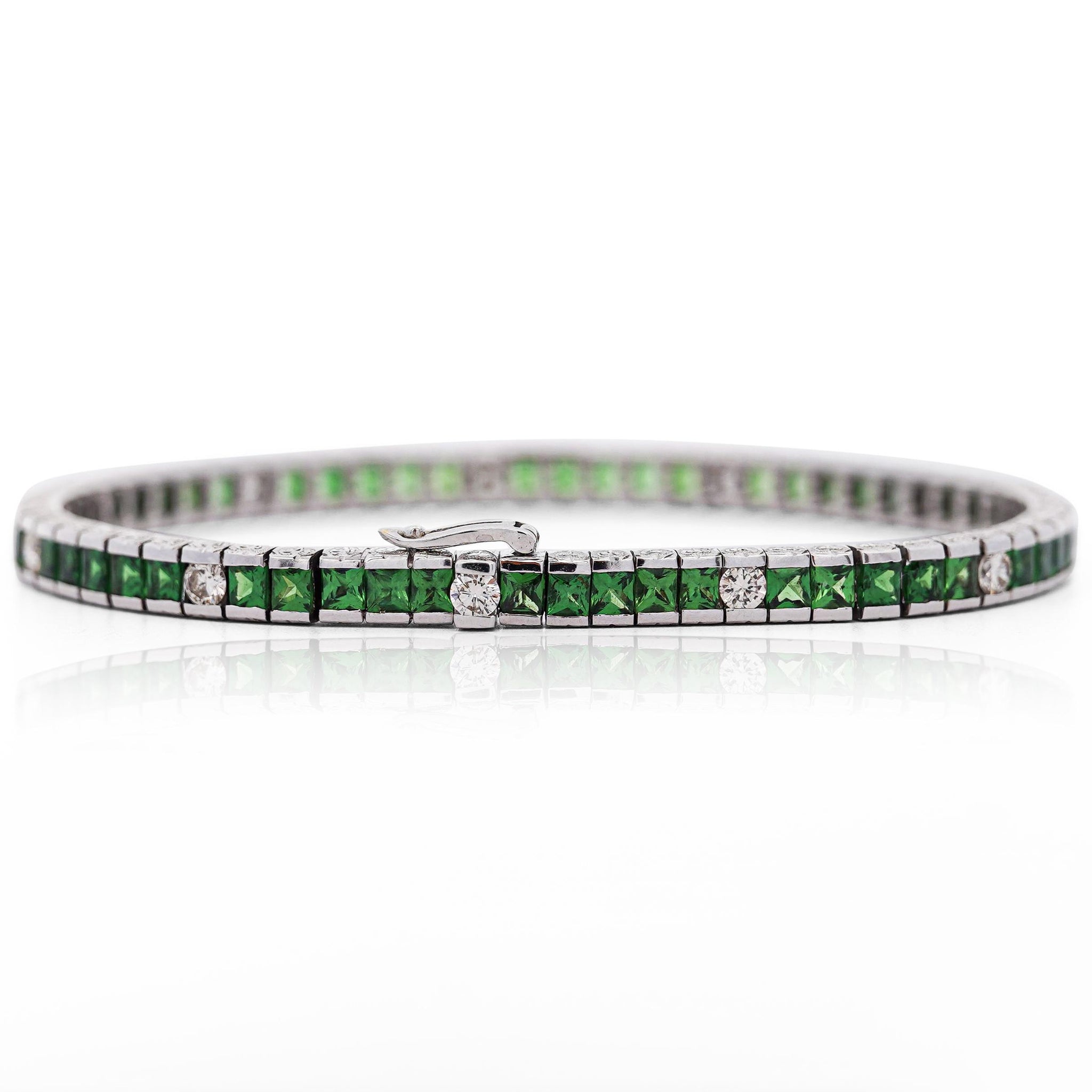 Vintage 11.5 Carat Tsavorite & Diamond Filigree Tennis Bracelet