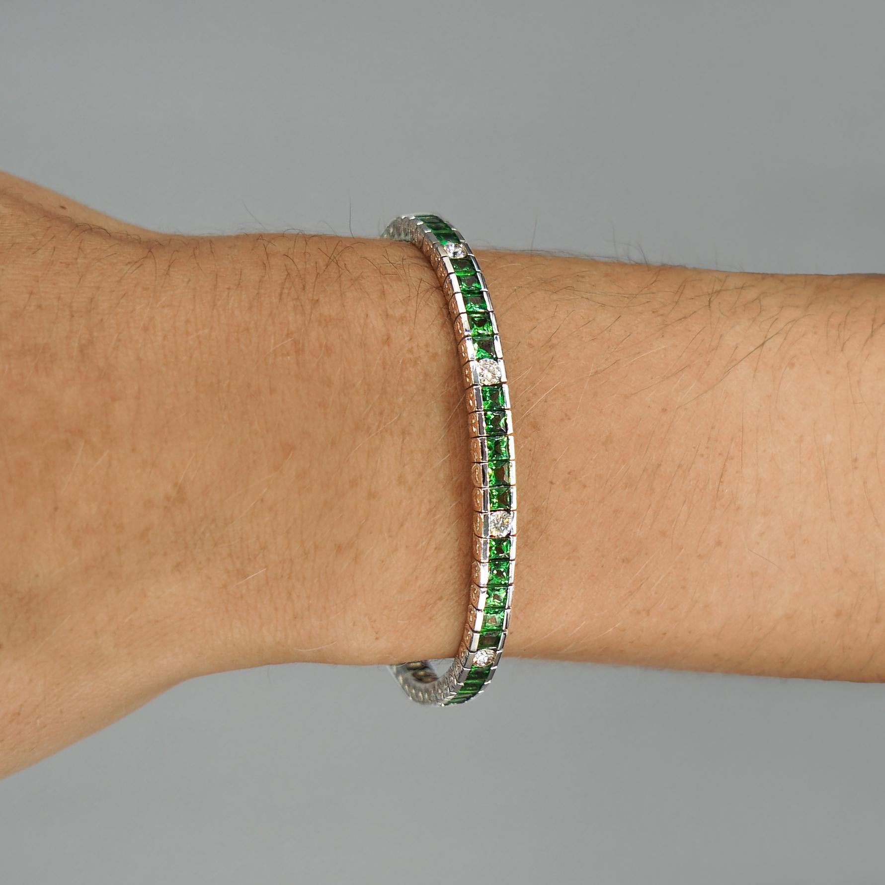 Vintage 11.5 Carat Tsavorite & Diamond Filigree Tennis Bracelet