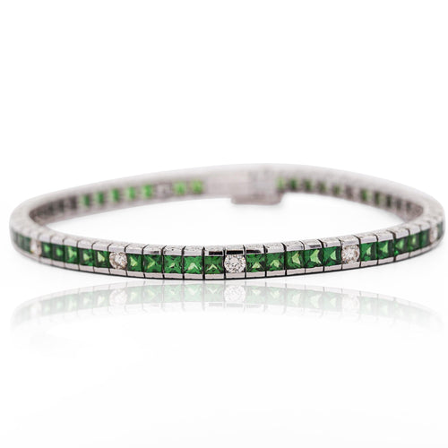Vintage 11.5 Carat Tsavorite & Diamond Filigree Tennis Bracelet