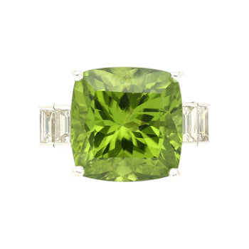 Vintage 14.11 Carat Peridot and Baguette Cut Diamond in 18K White Gold Ring – Assay Jewelers