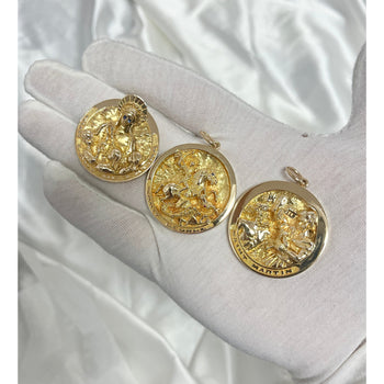 Vintage 14k Solid Gold Carved Medallion Pendant (Set of 3) by William Ruser - Our Lady of Fatima, Saint Martin, Saint George – Assay Jewelers