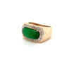 Vintage 18K Gold Horizontally Set Wide Jadeite Jade and Channel Set Diamond Halo Ring