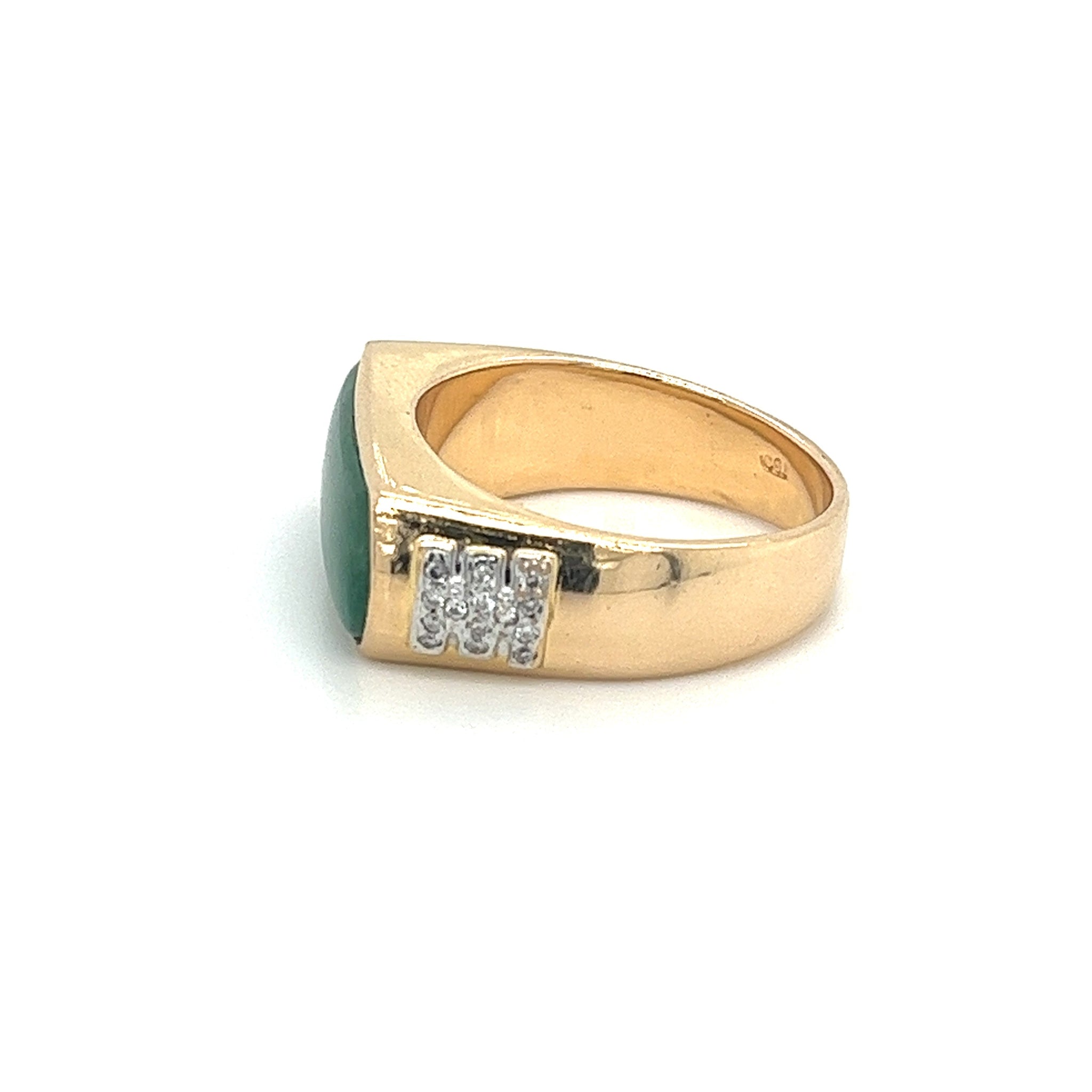 Vintage 18K Yellow Gold Jadeite Jade and 0.20 CTW Diamond Horizontal Wide Face Unisex Ring