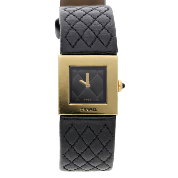 Vintage 1993 Chanel Matelasse H0109 18K Gold Black Dial Quilted Watch