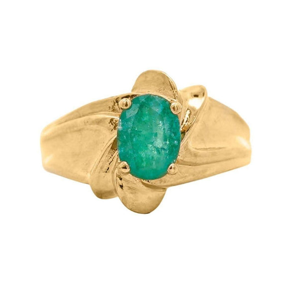 Vintage 1.44 Carat Oval Cut Emerald in 14K Gold Textured Statement Ring
