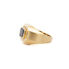 Vintage 2.5 Carat Emerald Cut Blue Sapphire & Diamond Matte Finish Mens Ring