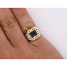 Vintage 2.5 Carat Emerald Cut Blue Sapphire & Diamond Matte Finish Mens Ring