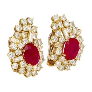Vintage 4.5 Carat Ruby & Diamond Cluster Clip On Earrings in 18K Yellow Gold – Assay Jewelers