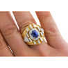 Vintage 4.57 Carat Blue Sapphire & Baguette Diamond Mens Matte Finish Gold Ring